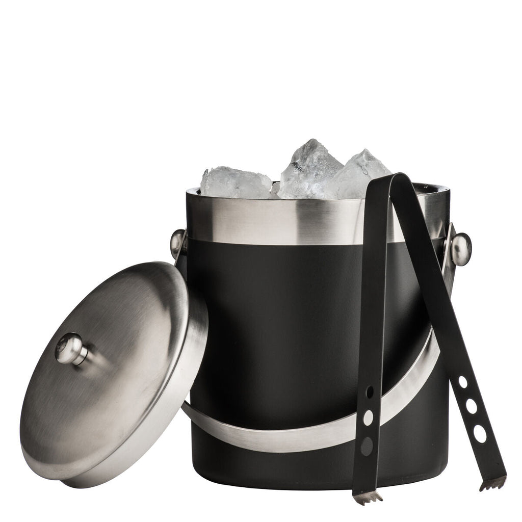 Mixology Ice Bucket with Tongs | Black Enamel