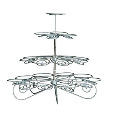 4 Tier Silver Wire 23 Cups Cupcake Stand | Chrome Swirl
