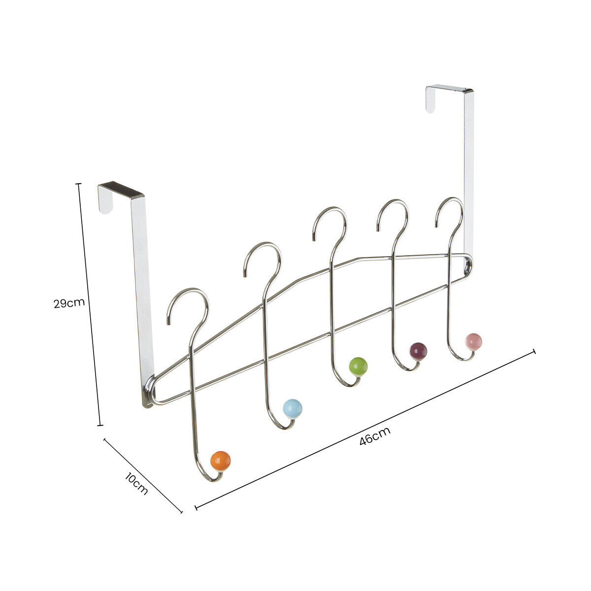 Chrome 5 Hook Over Door Hanger with Multi Coloured Ceramic Balls | Jaxen