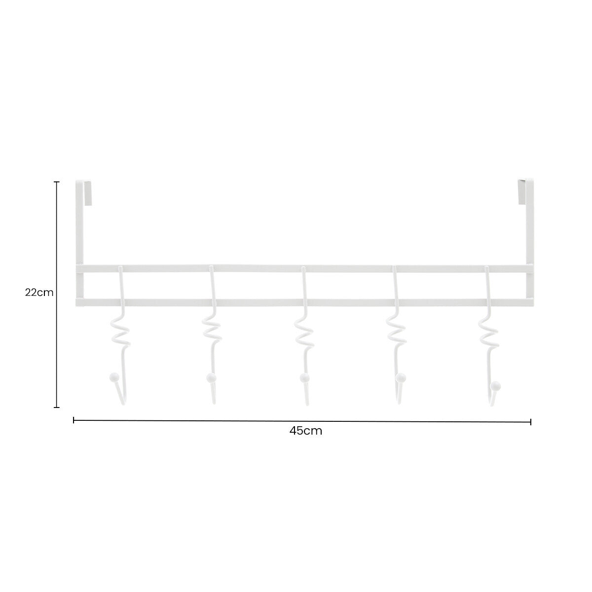 Over Door White Hanger with Five Swirl Hooks | Jaxen
