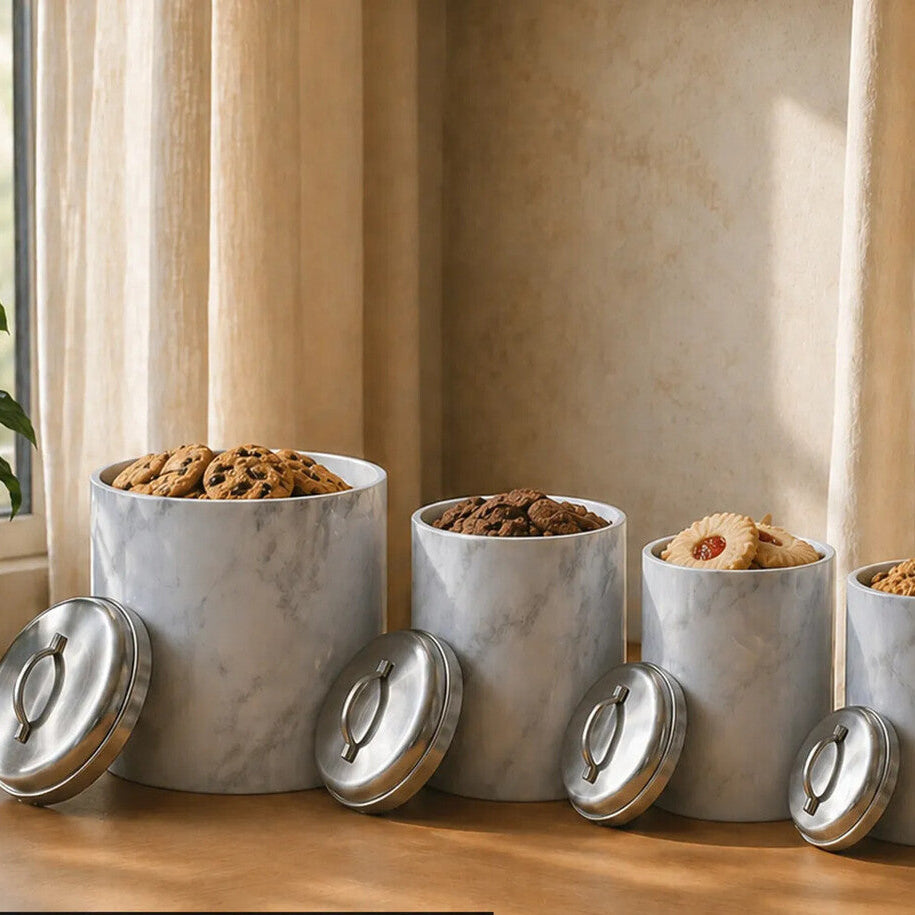 4 Piece Marble Effect Kitchen Storage Set | Easton