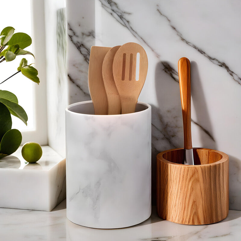 White Marble Effect Utensil Holder | Easton