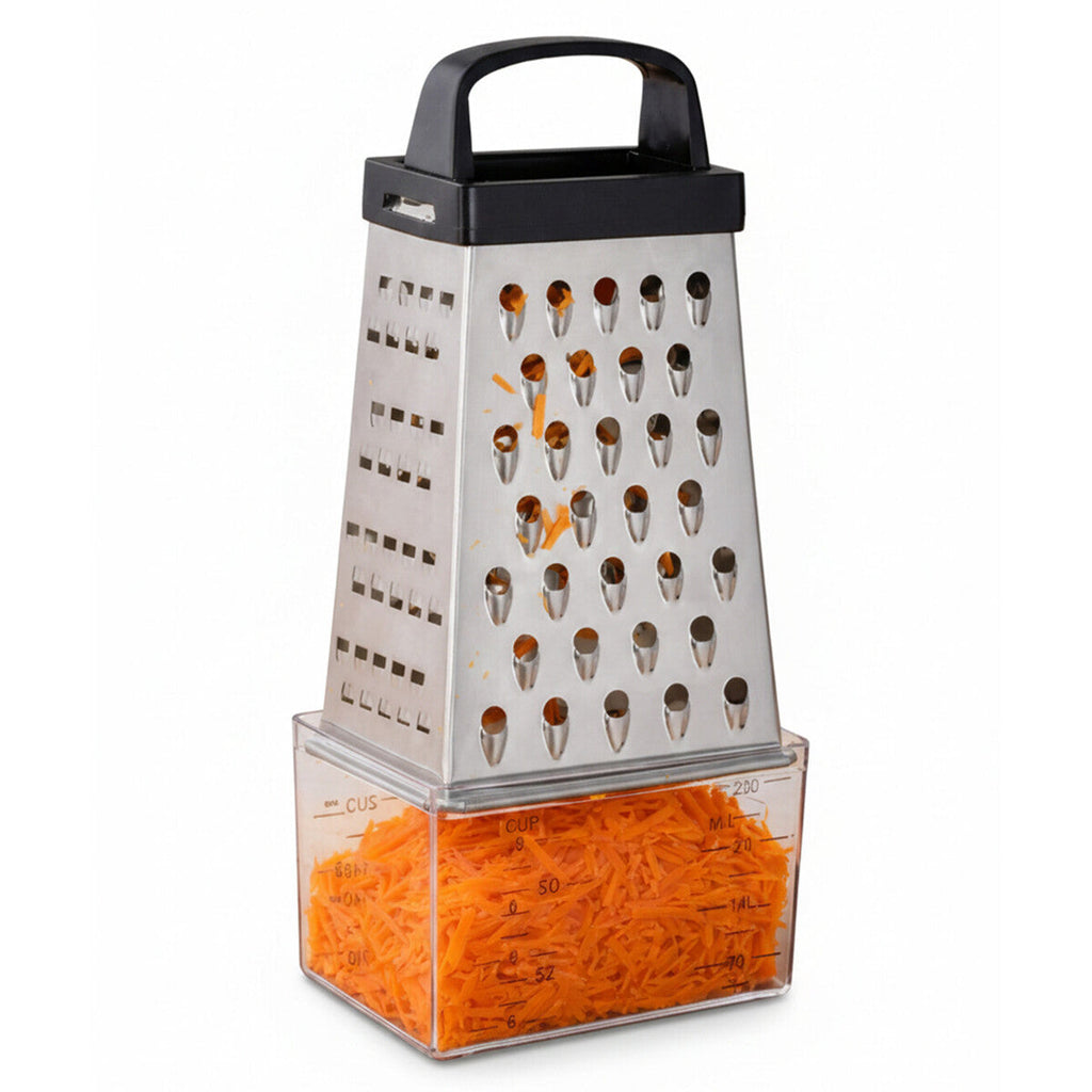 4 Sided Grater with Collection Compartment | Silver Kitchenware