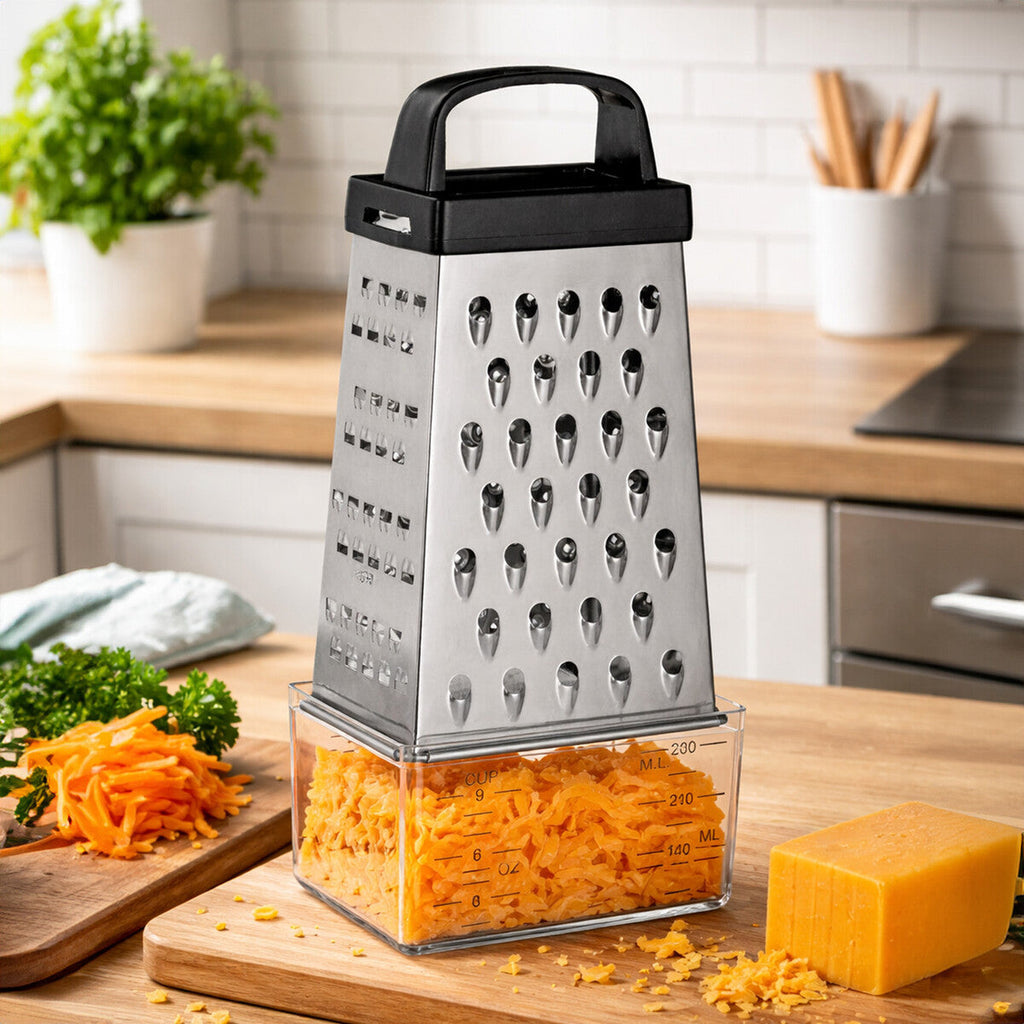 4 Sided Grater with Collection Compartment | Silver Kitchenware