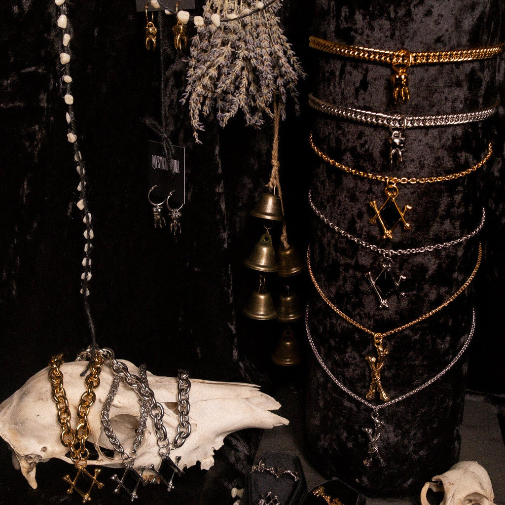 Gold Tethered Remains Bones Necklace