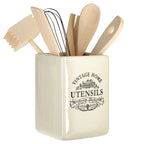 Cream Utensil Holder with 6 Utensils | Vintage Home