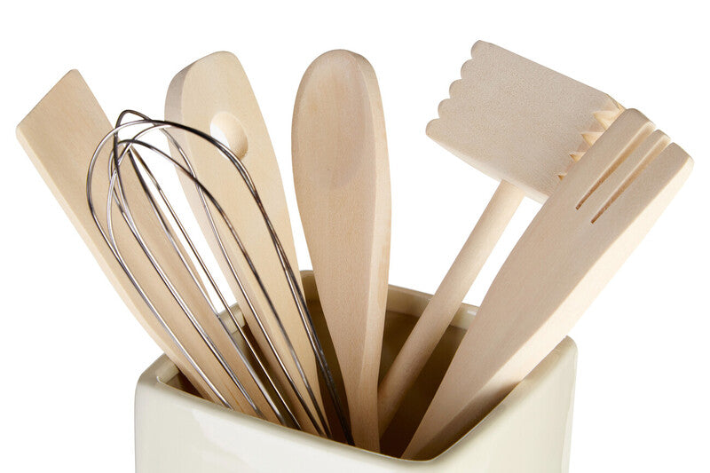 Cream Utensil Holder with 6 Utensils | Vintage Home