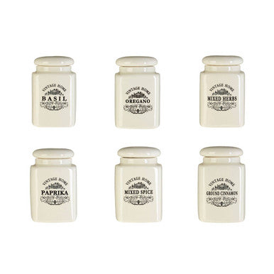 Set of Six Cream Spice Jars | Vintage Home
