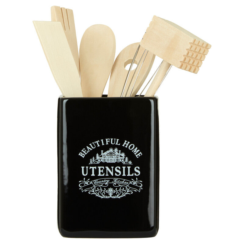 Black Utensil Holder with 6 Utensils | Vintage Home