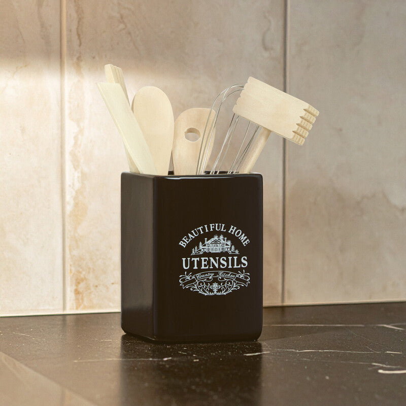 Black Utensil Holder with 6 Utensils | Vintage Home