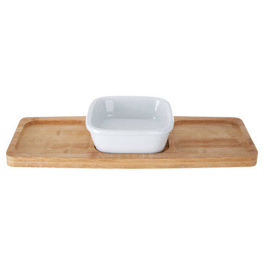 Bamboo Snack Tray With White Dipping Bowl | Aleki