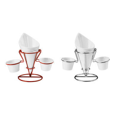 French Fry Cone with 2 Dip Dishes and Metal Stand | Hollywood