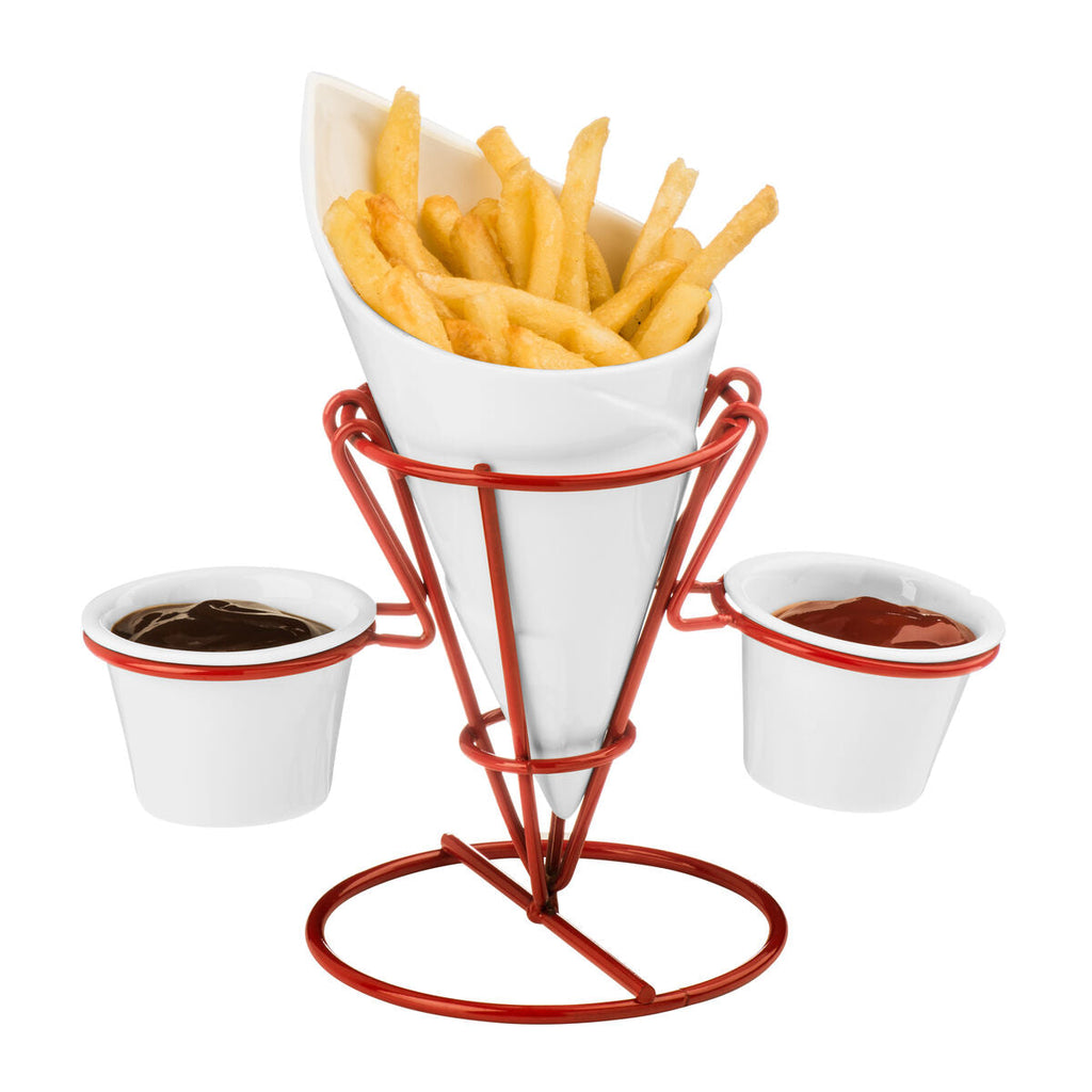 French Fry Cone with 2 Dip Dishes and Metal Stand | Hollywood