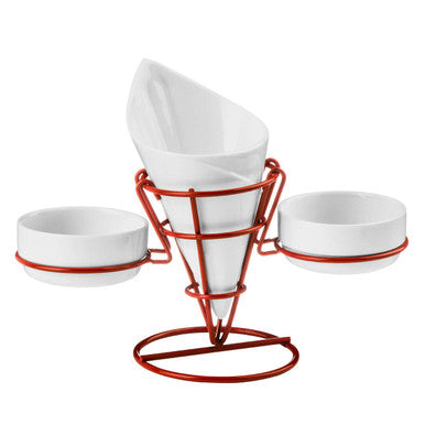 French Fry Cone with 2 Dip Dishes on Red Stand | Hollywood