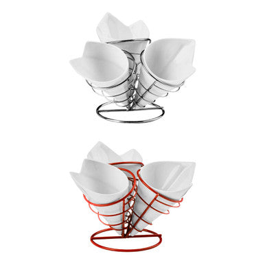 3 French Fry Cones with Red Metal Stand Set | Hollywood
