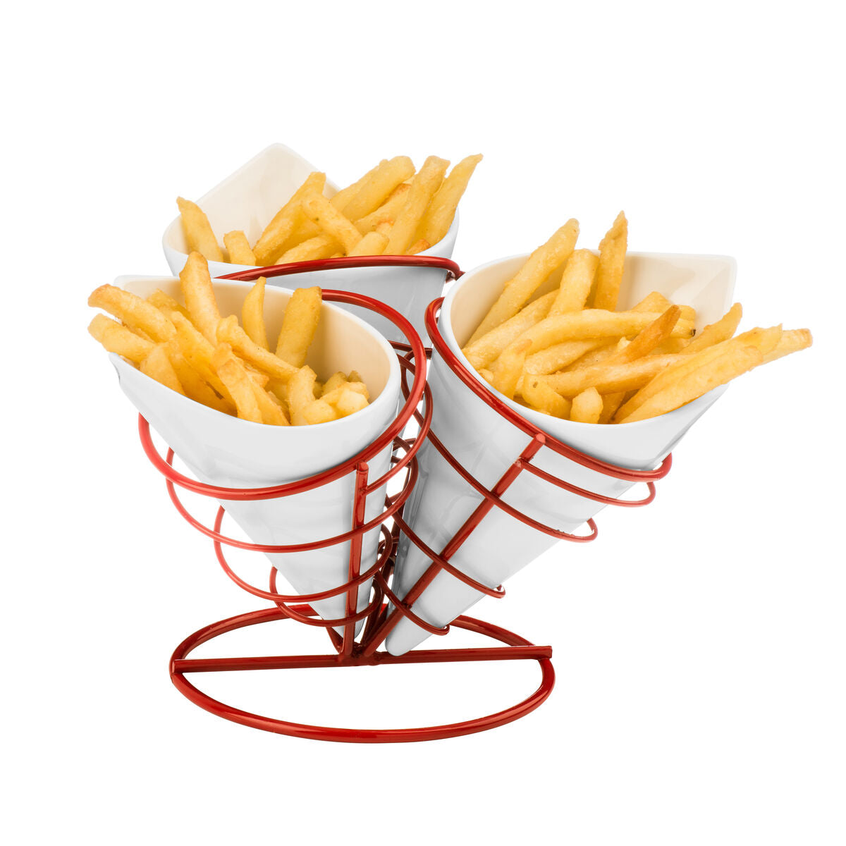 3 French Fry Cones with Red Metal Stand Set | Hollywood