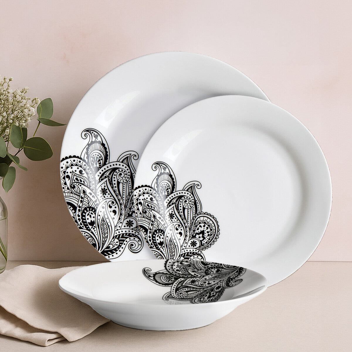 Prince 12 Piece Black Dinner Set | Avie