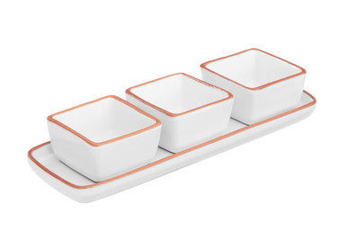 Terracotta Set of 3 Dip Bowls with Tray in White | Calisto