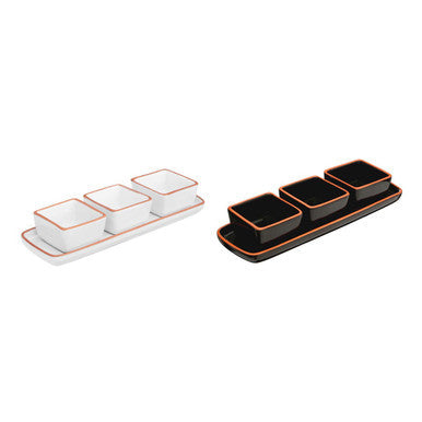 Terracotta Set of 3 Dip Bowls with Tray in White | Calisto