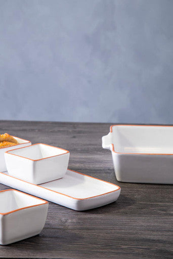 Terracotta Set of 3 Dip Bowls with Tray in White | Calisto