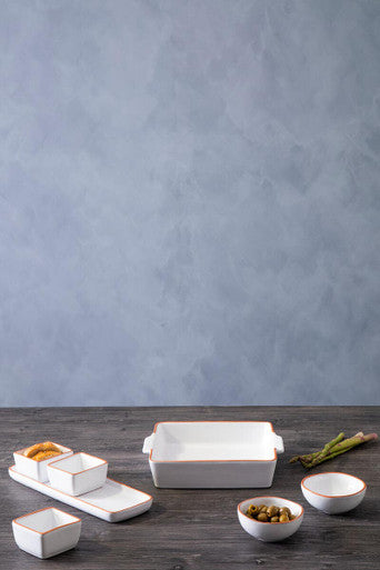 Terracotta Set of 3 Dip Bowls with Tray in White | Calisto