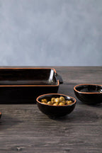 Black Glazed Terracotta Set of 2 Small Bowls | Calisto