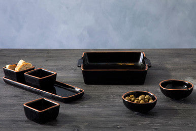 Terracotta Set of 3 Dip Bowls with Tray in Black | Calisto