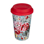 Floral Ceramic Reusable Mug with Silicone Lid | Taza