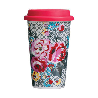 Floral Ceramic Reusable Mug with Silicone Lid | Taza
