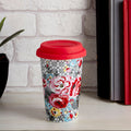 Floral Ceramic Reusable Mug with Silicone Lid | Taza