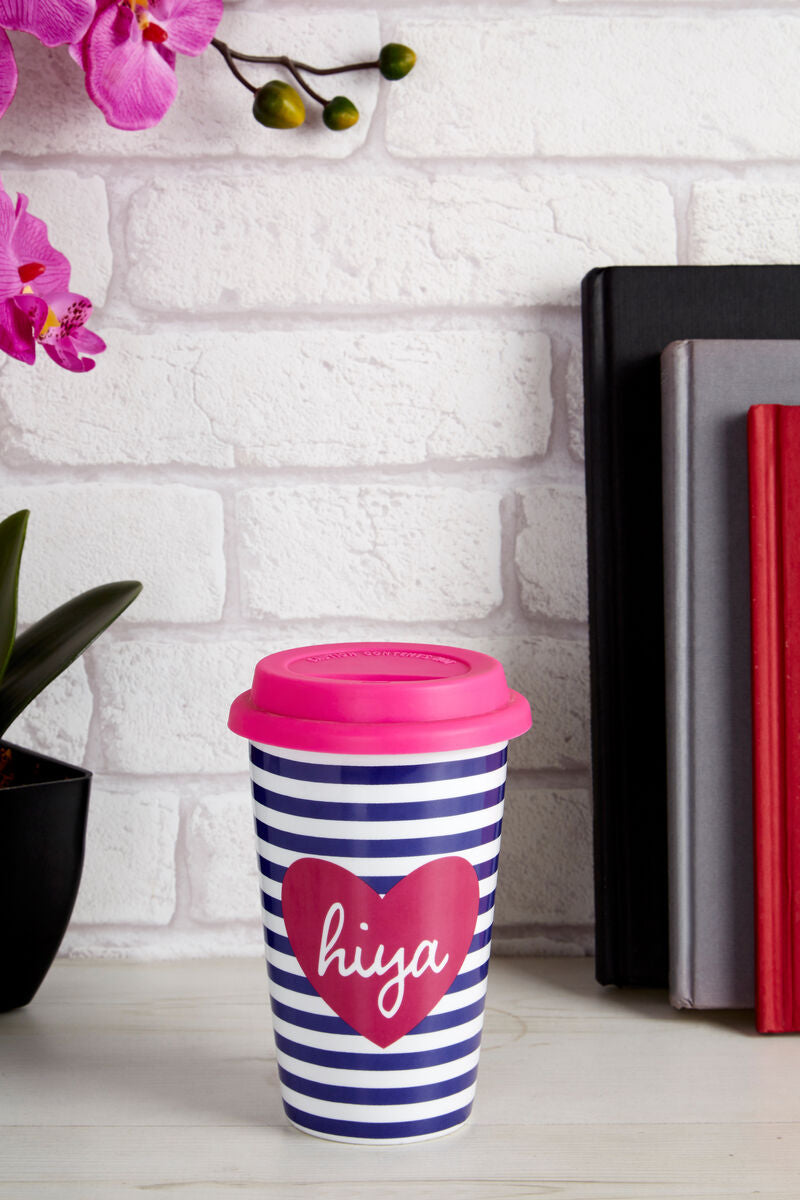 Hiya Ceramic Reusable Mug with Silicone Lid | Taza