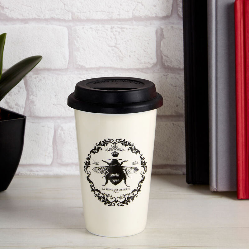 Queen Bee Ceramic Reusable Mug with Silicone Lid | Taza