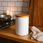 Geome 750mlWhite Canister with Bamboo Lid