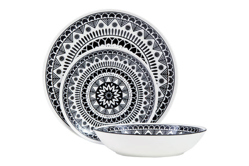 12 Piece Black and White Dinner Set | Maya