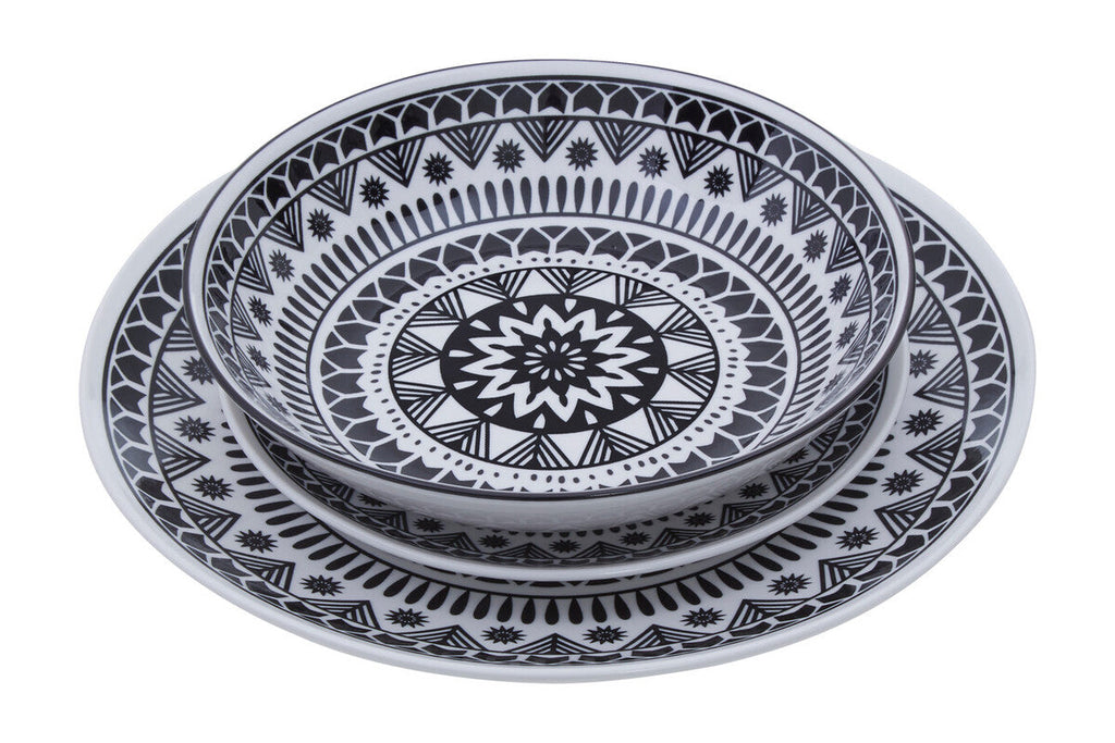 12 Piece Black and White Dinner Set | Maya