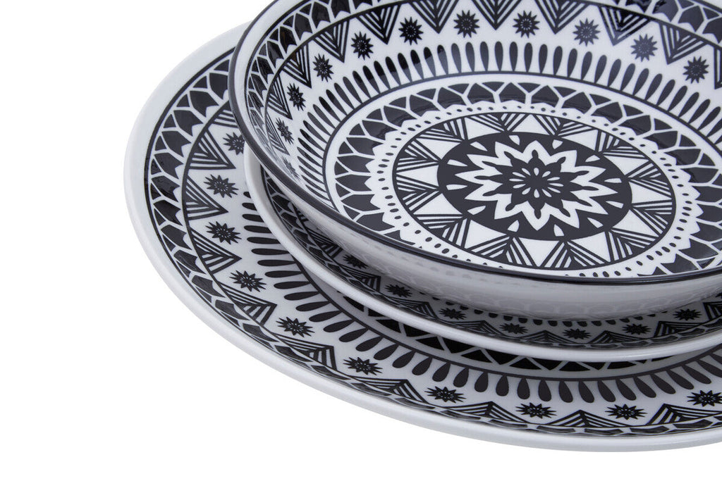 12 Piece Black and White Dinner Set | Maya