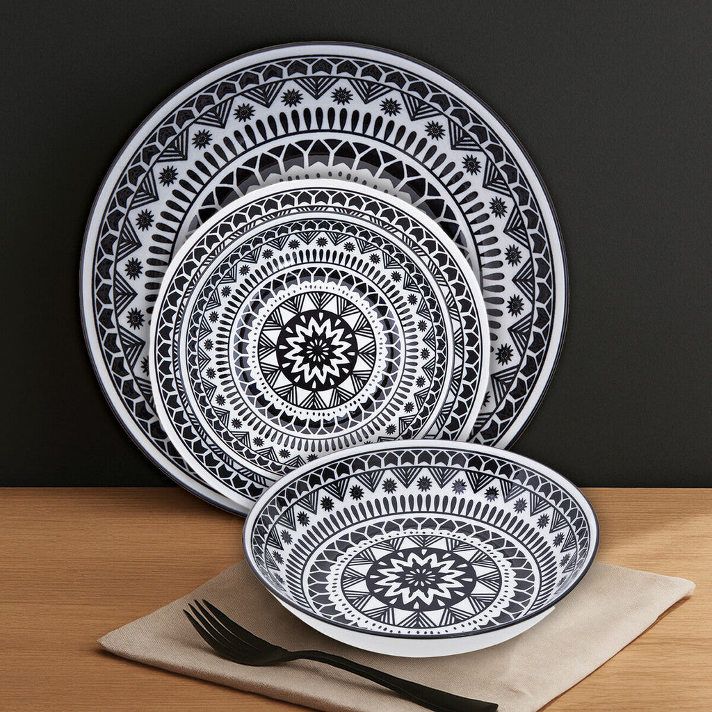 12 Piece Black and White Dinner Set | Maya