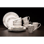16 Piece White and Grey Marble Design Dinner Set | Avie