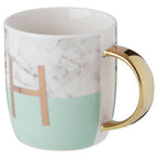 Marble Effect and Pastel Green Monogram Mug H | Frosted Deco