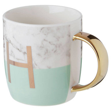Marble Effect and Pastel Green Monogram Mug H | Frosted Deco