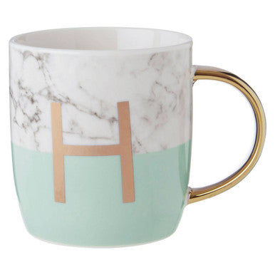Marble Effect and Pastel Green Monogram Mug H | Frosted Deco