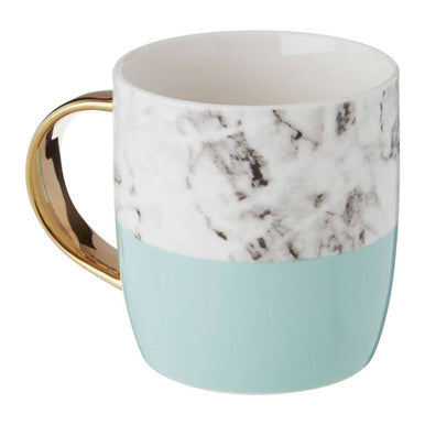 Frosted Deco Marble Effect and Pastel Green Monogram Mug, L