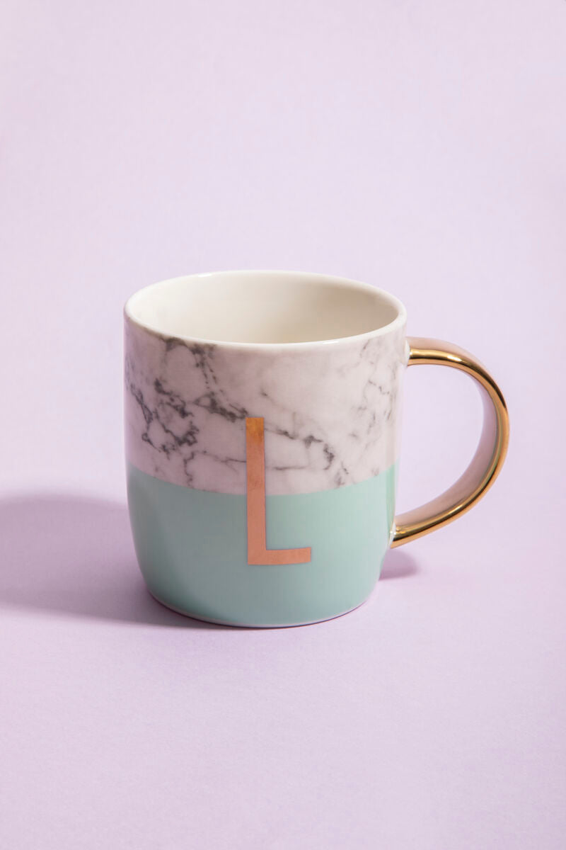Marble Effect and Pastel Green Monogram Mug L | Frosted Deco