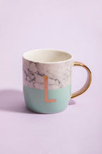 Marble Effect and Pastel Green Monogram Mug L | Frosted Deco