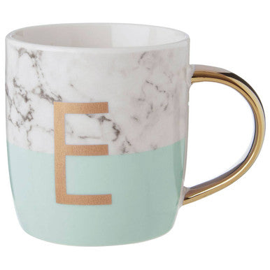Frosted Deco Marble Effect and Pastel Green Monogram Mug, E