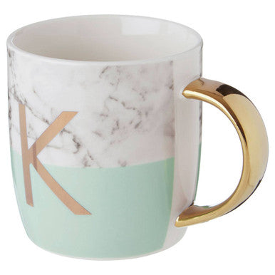 Frosted Deco Marble Effect and Pastel Green Monogram Mug, K