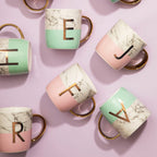 Marble Effect and Pastel Green Monogram Mug K | Frosted Deco