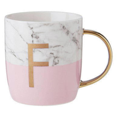 Marble Effect and Pink Monogram Mug F | Frosted Deco