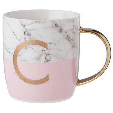 Frosted Deco Marble Effect and Pink Monogram Mug, C