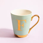 Mimo Green Frosted Deco F Letter Monogram Mug.